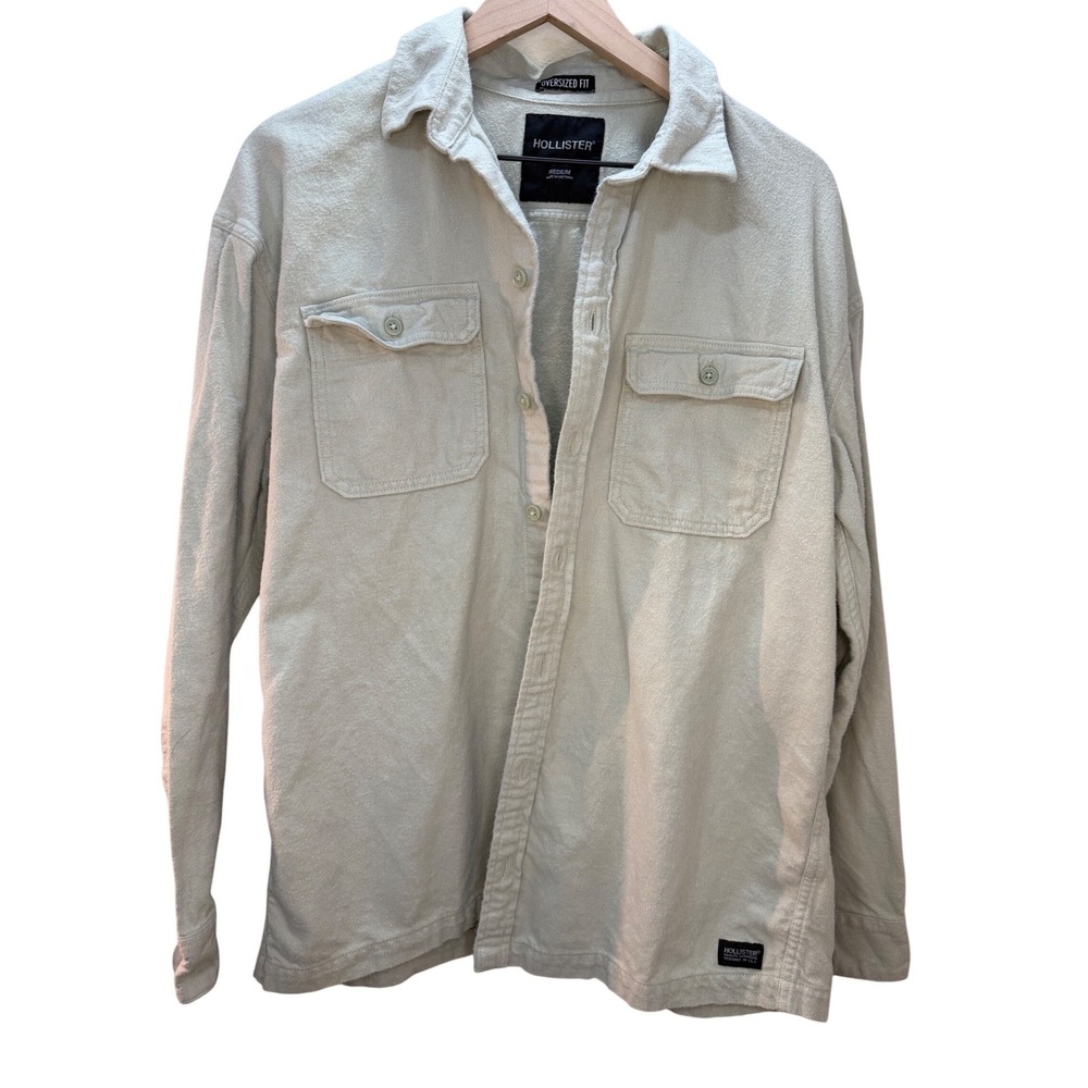 Hollister Mens Oversized Fit Button Up Shirt Light Green‎ Medium